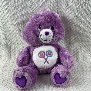 Care Share Bear Plush Purple Lollipops Fuzzy Floppy Stuffed Animal 2005 Sitting